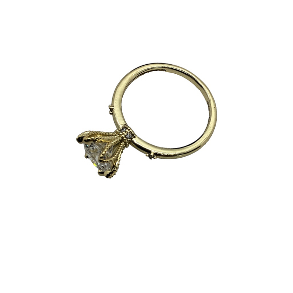 Yellow Gold Plated Very Sparkly Clear Solitaire CZ Ring Size 8 NWOT - Picture 3 of 4